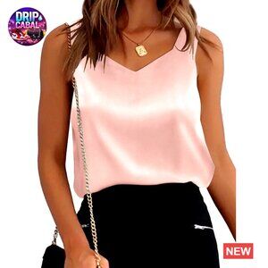 Satin V-Neck Tank Top Elegant Minimal Chic Casual Blouse Sleeveless Silk Shirt
